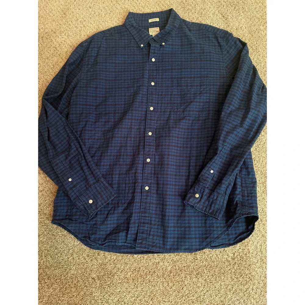 J. Crew Mens Button Down Shirt XXL Blue Gingham American Pima Cotton Classic Fit